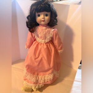 Vintage Porcelain Doll,Kmart Exclusive 1980's 16" Collectible,Brunette,Pink Lace